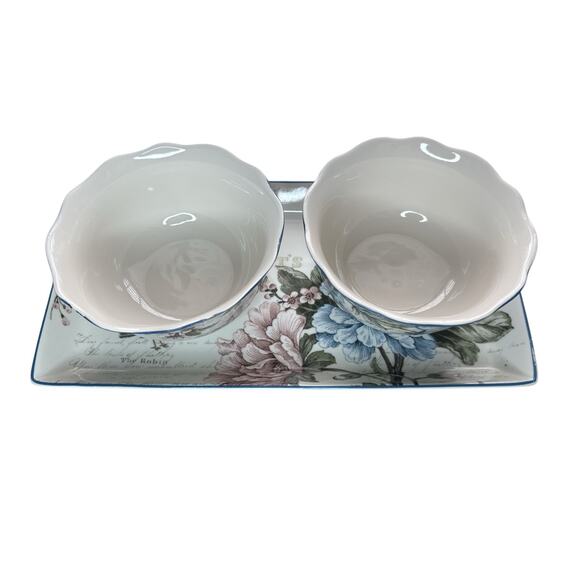 Verdi Aubais Fine China Porcelain Fine Rectangular Serving Plate with 2 Bowl Set - Picture 2 of 6